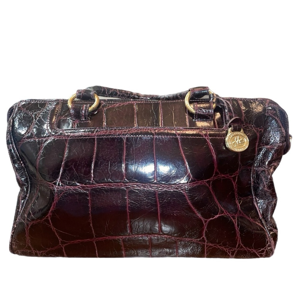 Authentic Brahmin leather croc satchel bag in a rich burgundy P9